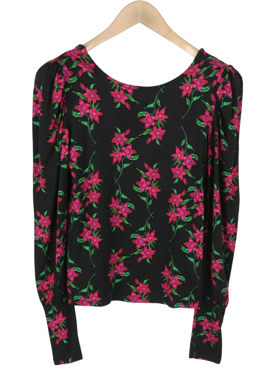 DESIGUAL TS Kim Women Blouse M Black Floral Print Open Back Long Sleeve