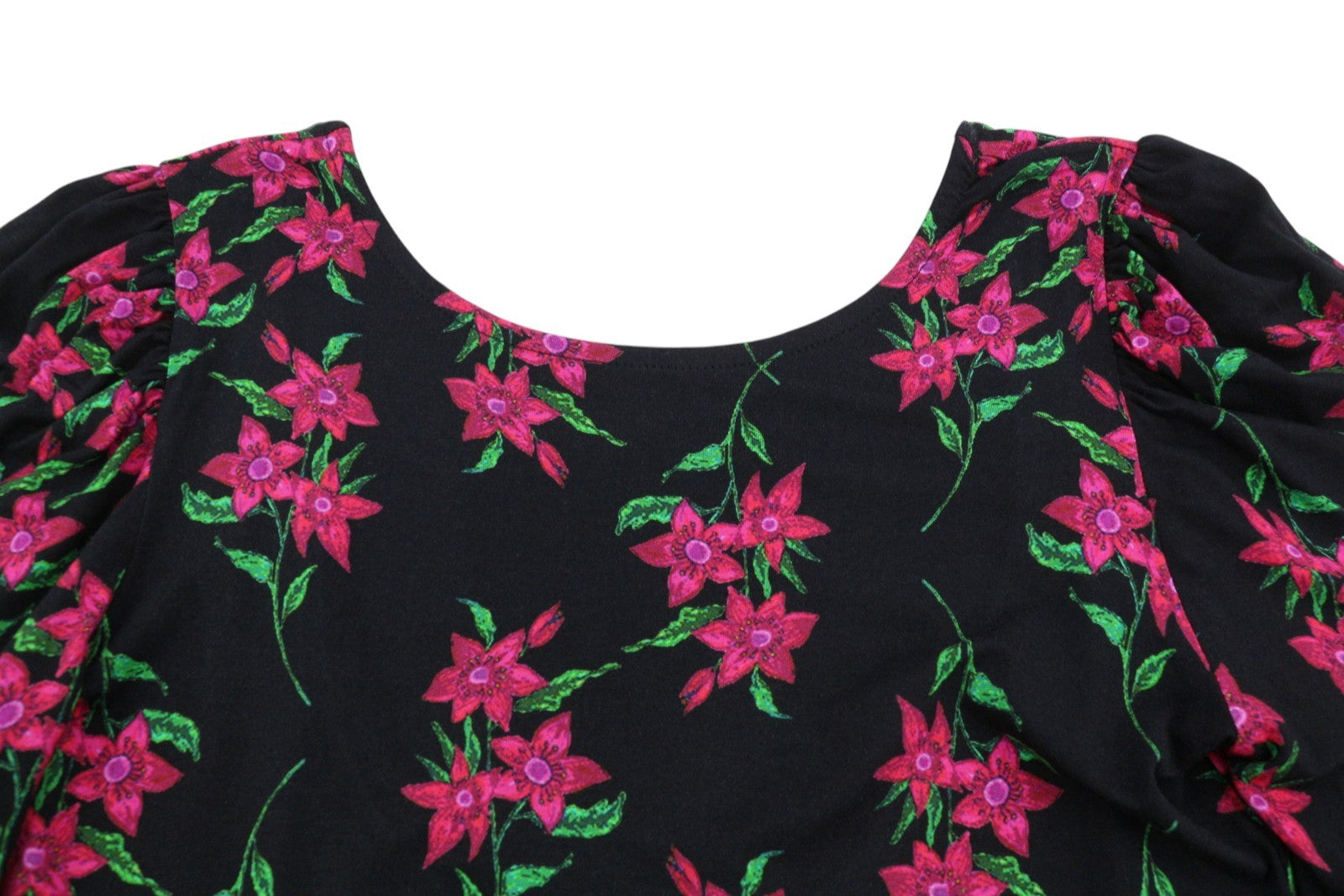 DESIGUAL TS Kim Women Blouse M Black Floral Print Open Back Long Sleeve