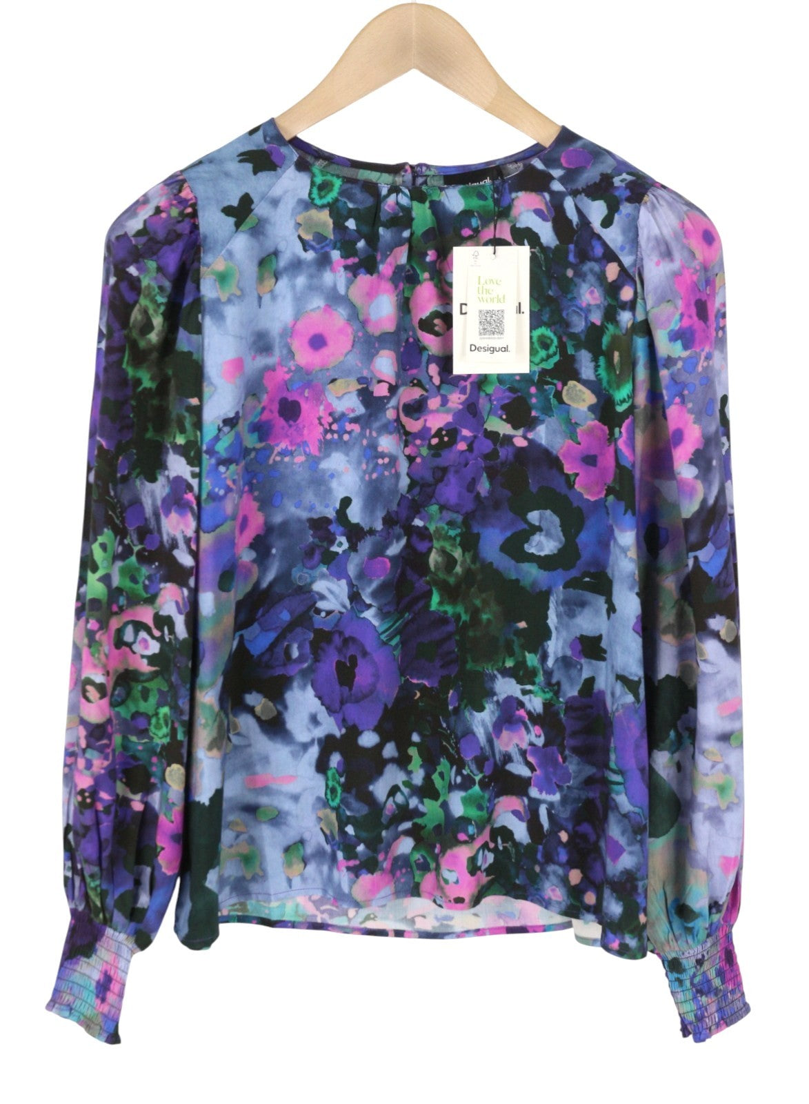 DESIGUAL Blus Cairo Rep Women Blouse XS Colourful Floral Print Long Sleeve