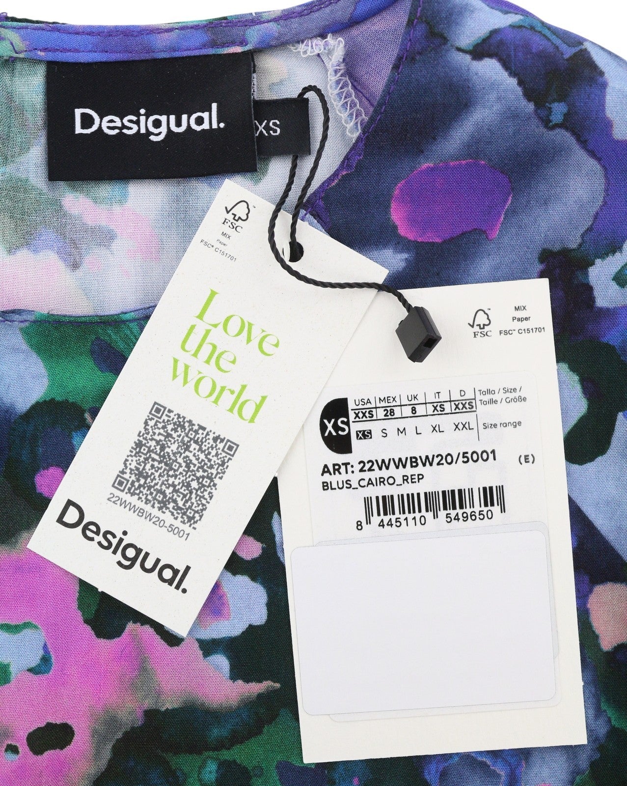 DESIGUAL Blus Cairo Rep Women Blouse XS Colourful Floral Print Long Sleeve