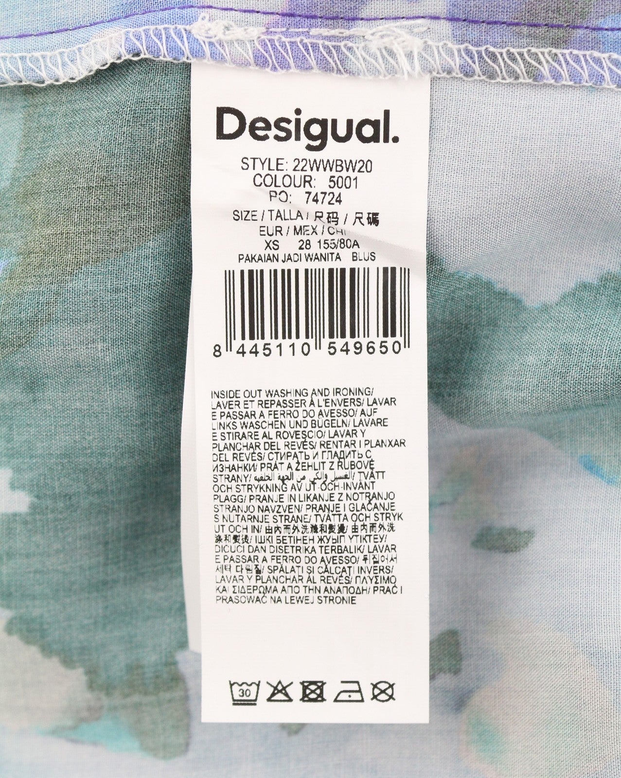 DESIGUAL Blus Cairo Rep Women Blouse XS Colourful Floral Print Long Sleeve