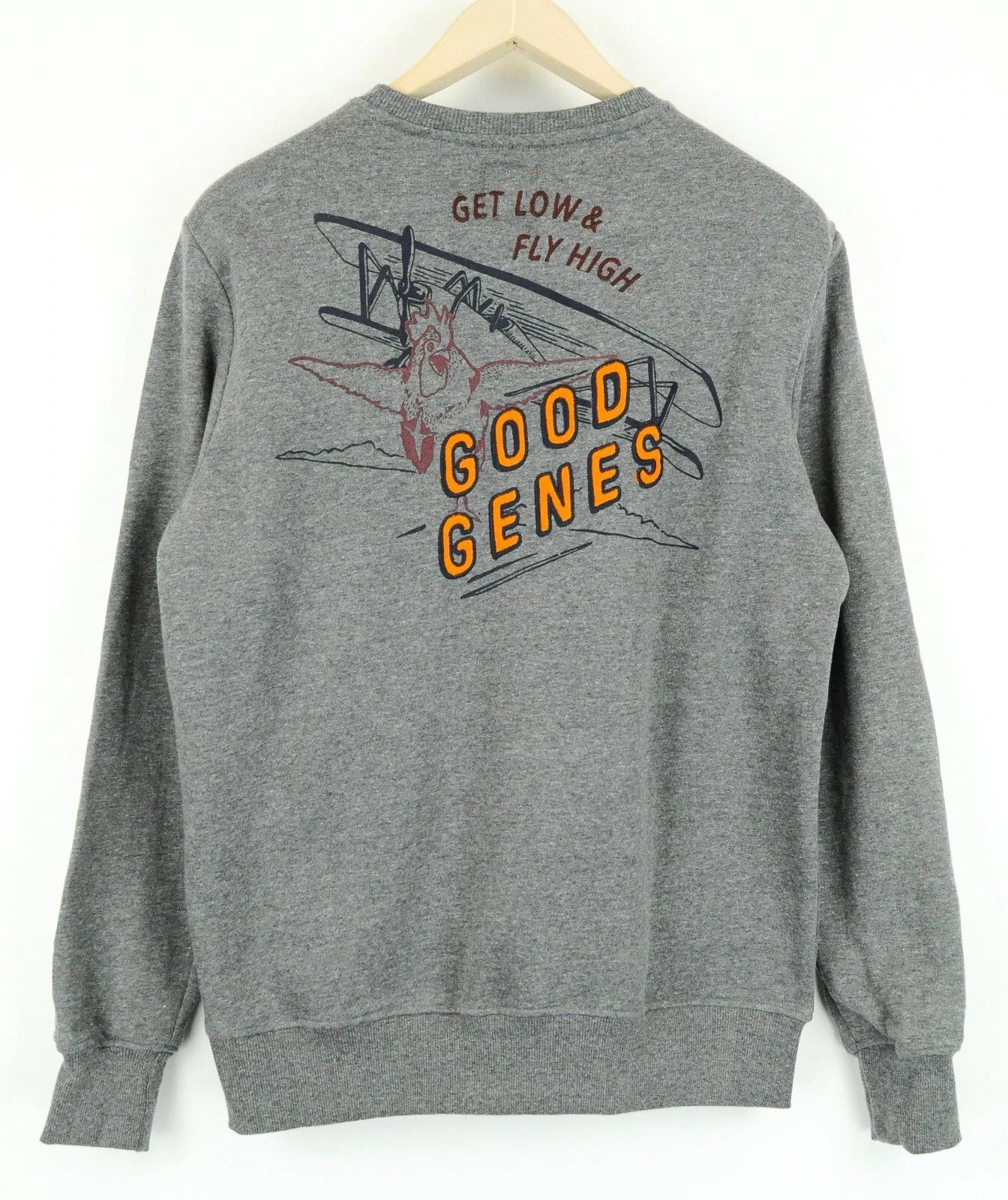 GOOD GENES Men Sweatshirt M Pure Cotton Embroidered Mid-Grey Crew Neck Melange