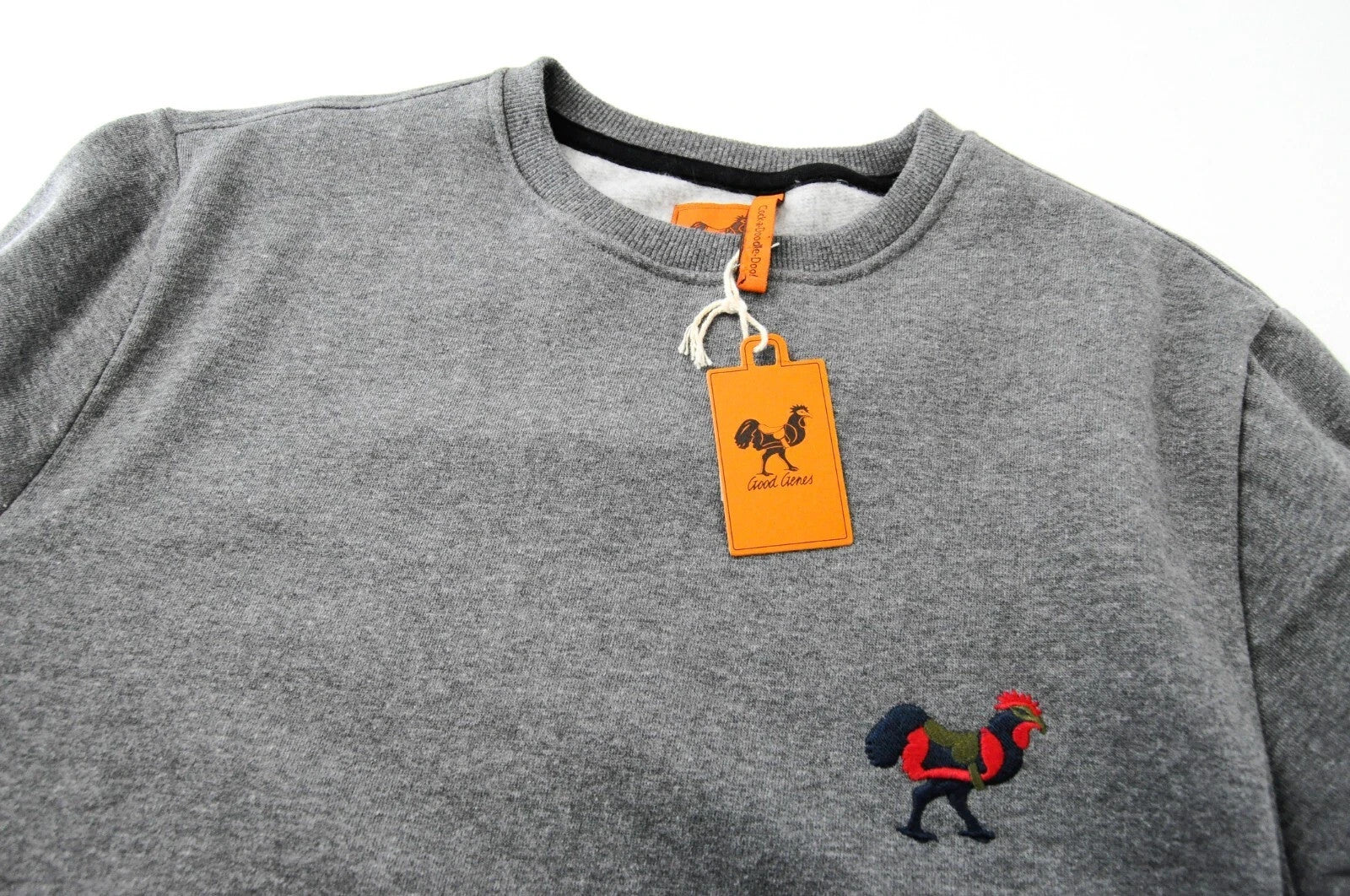 GOOD GENES Men Sweatshirt M Pure Cotton Embroidered Mid-Grey Crew Neck Melange
