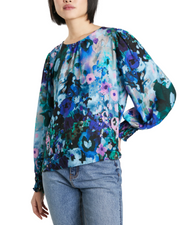 DESIGUAL Blus Cairo Rep Women Blouse S Colourful Floral Print Long Sleeve