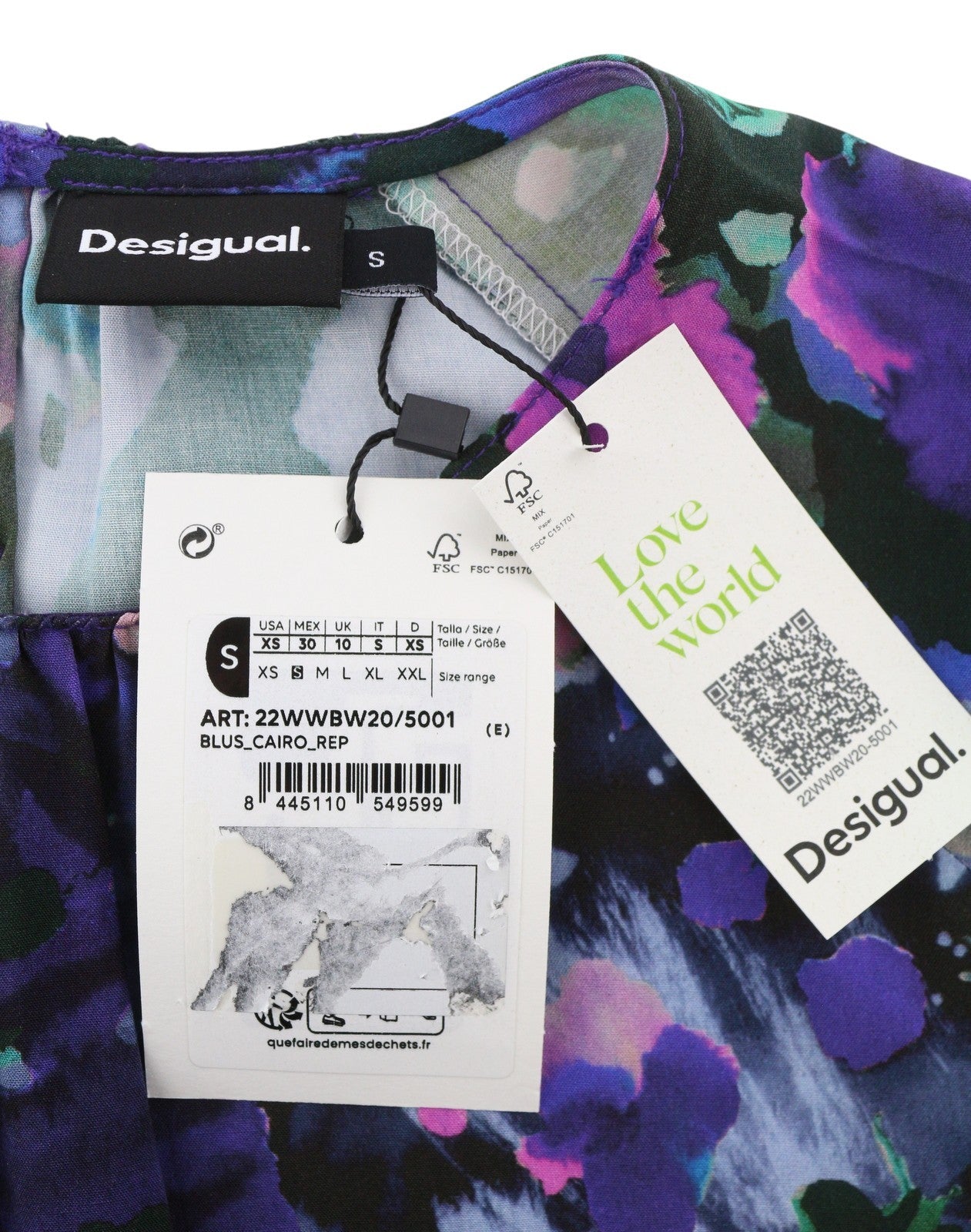 DESIGUAL Blus Cairo Rep Women Blouse S Colourful Floral Print Long Sleeve