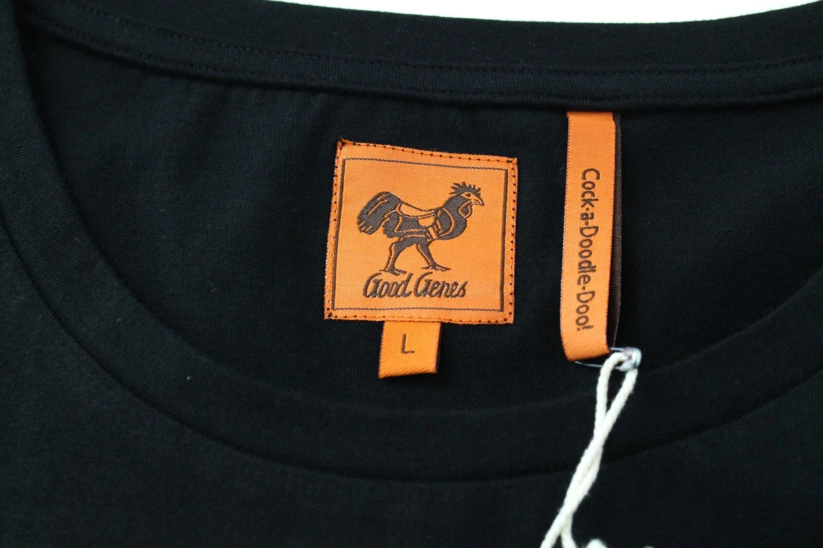 GOOD GENES Men T-Shirt L Printed Rooster Logo Black Crew Neck Pure Cotton Casual