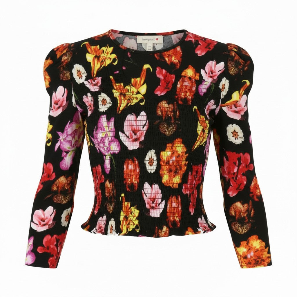 DESIGUAL Blus Rosa Women Blouse L Colourful Floral Print Cropped 3/4 Sleeves