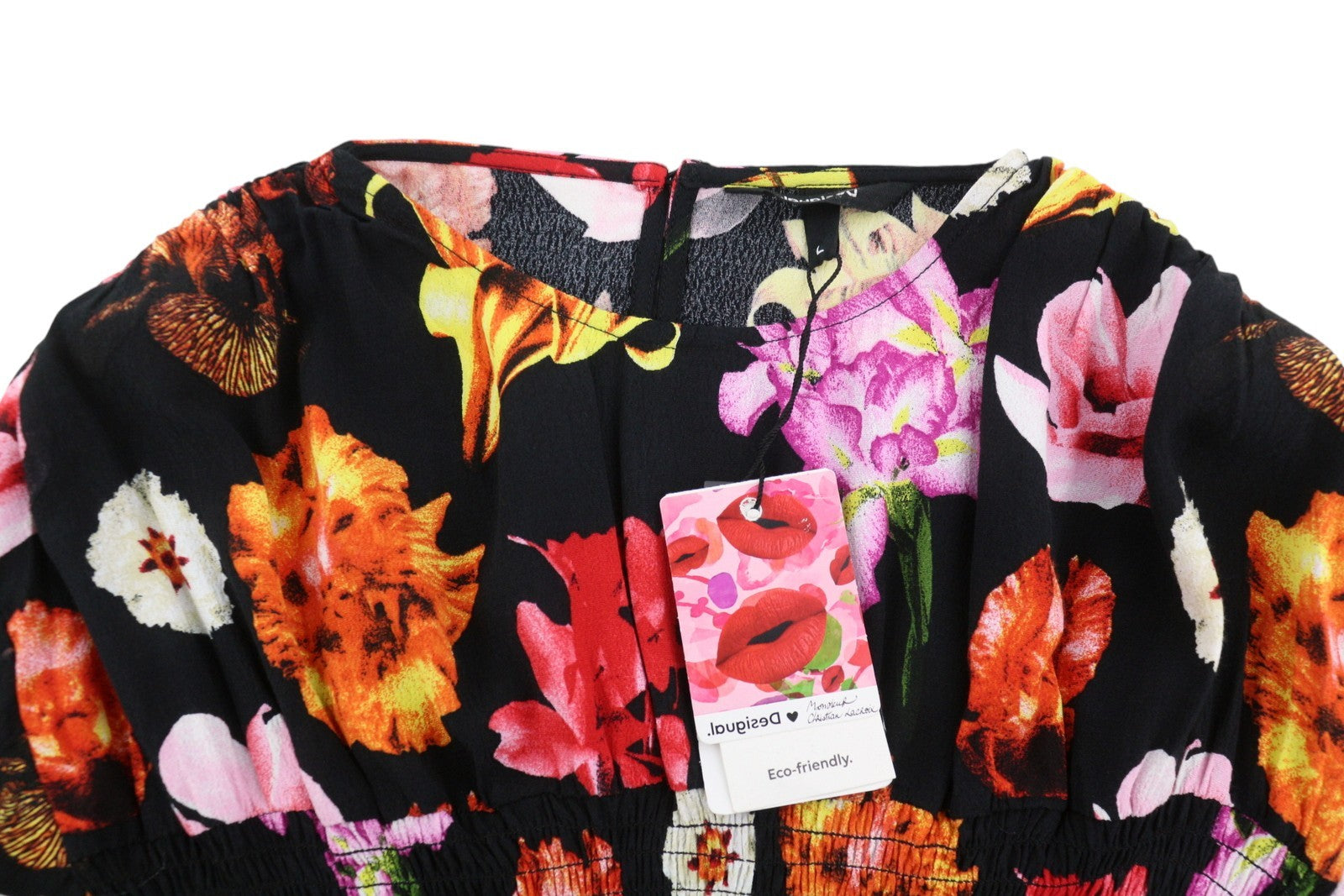 DESIGUAL Blus Rosa Women Blouse L Colourful Floral Print Cropped 3/4 Sleeves