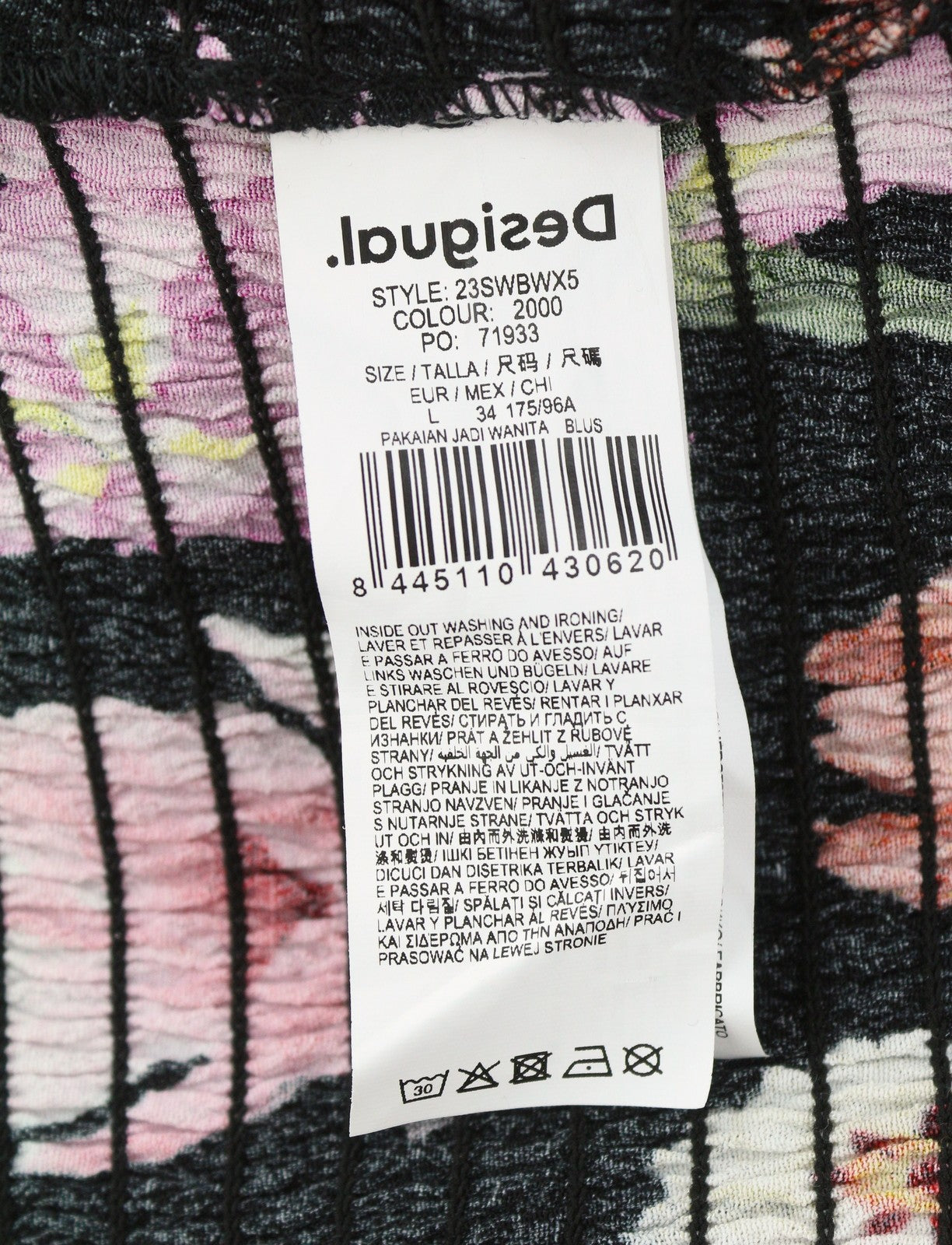 DESIGUAL Blus Rosa Women Blouse L Colourful Floral Print Cropped 3/4 Sleeves