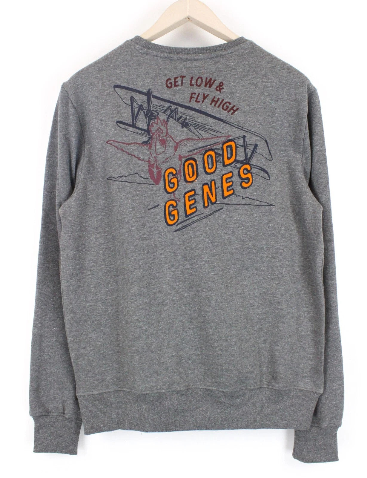 GOOD GENES Men Sweatshirt S Embroidered Pure Cotton Mid-Grey Crew Neck Melange