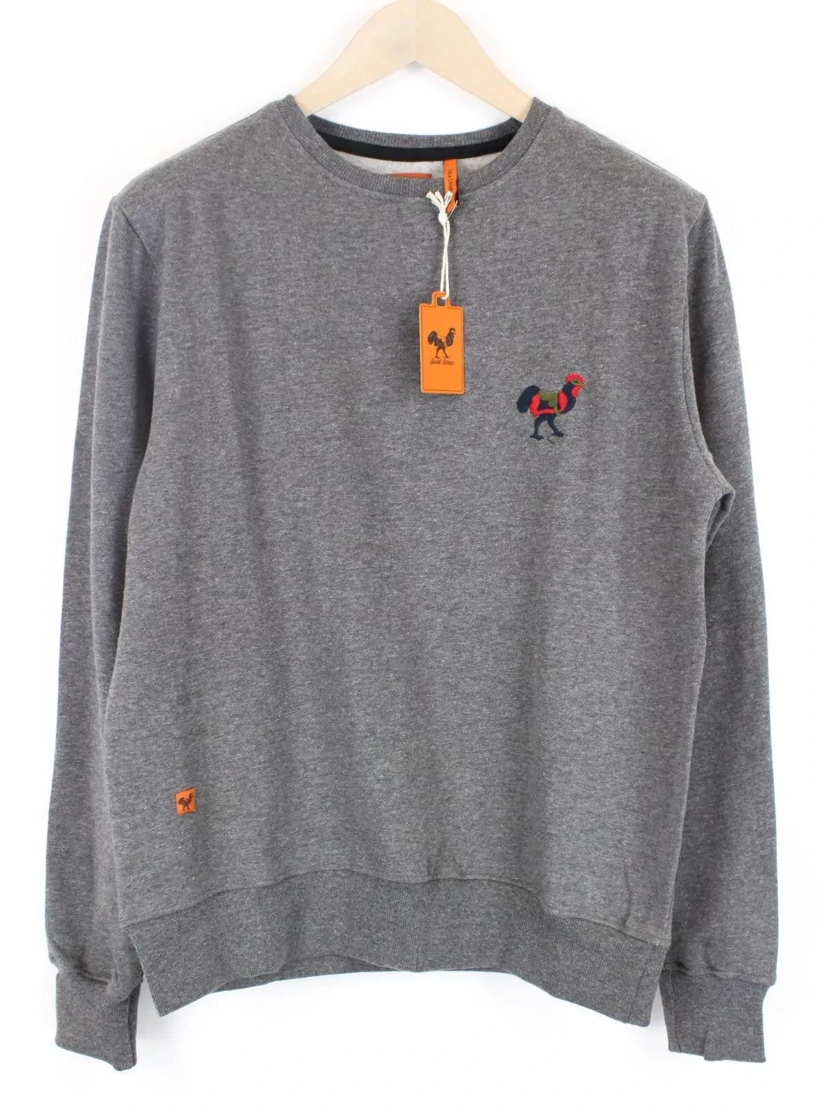 GOOD GENES Men Sweatshirt M Crew Neck Melange Embroidered Pure Cotton Mid-Grey