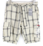 DESIGUAL Pant Marc Men Shorts 28 Front Tie Summer Cargo Check Linen Blended