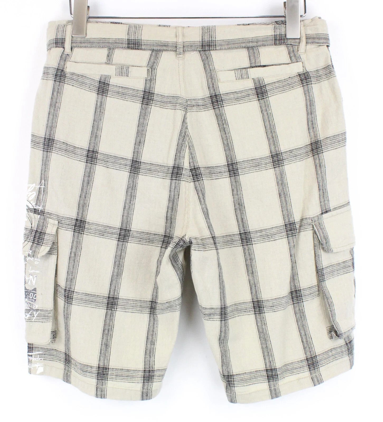 DESIGUAL Pant Marc Men Shorts 28 Front Tie Summer Cargo Check Linen Blended
