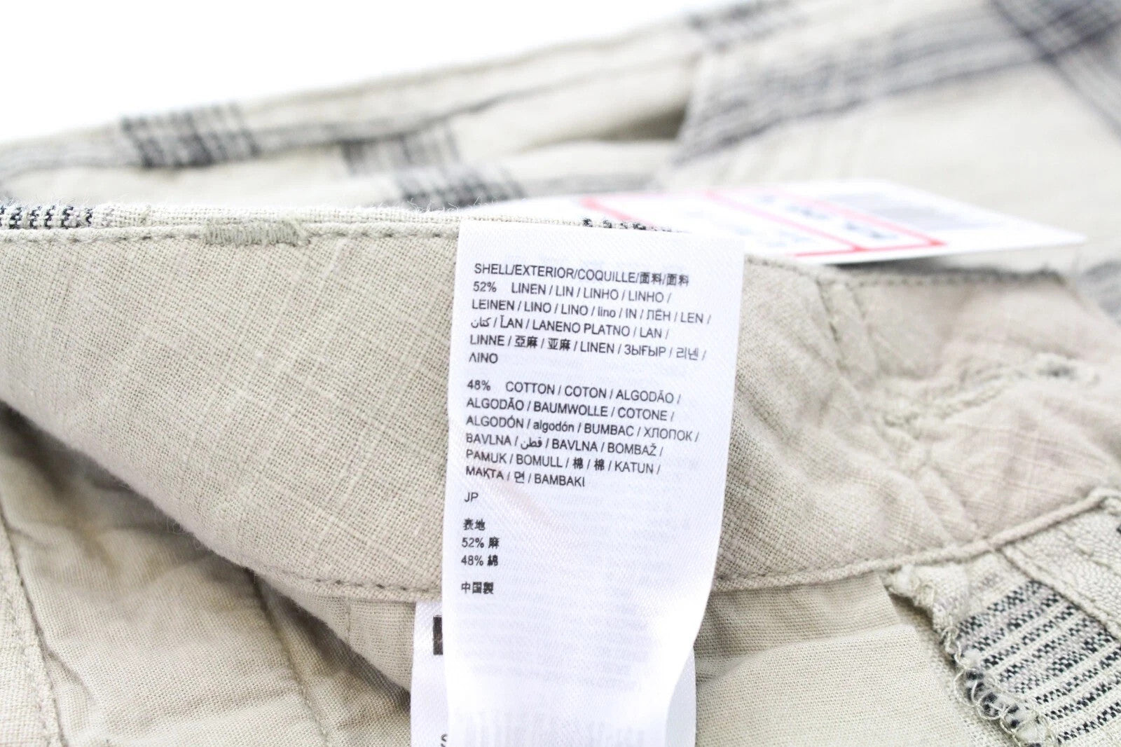 DESIGUAL Pant Marc Men Shorts 28 Front Tie Summer Cargo Check Linen Blended