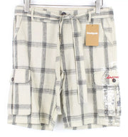 DESIGUAL Pant Marc Men Shorts 30 Linen Belted Front Tie Summer Cargo Check