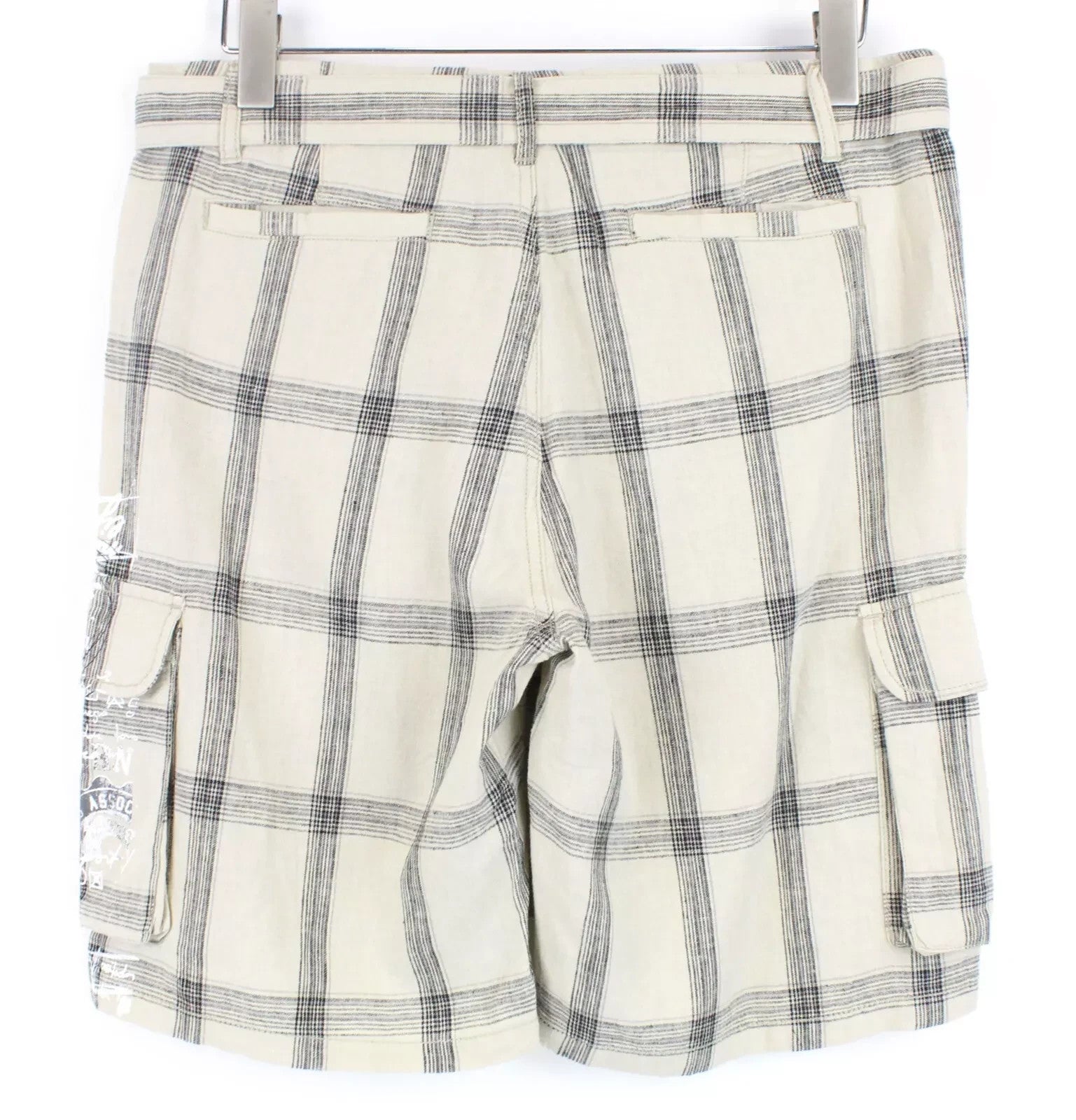 DESIGUAL Pant Marc Men Shorts 30 Linen Belted Front Tie Summer Cargo Check