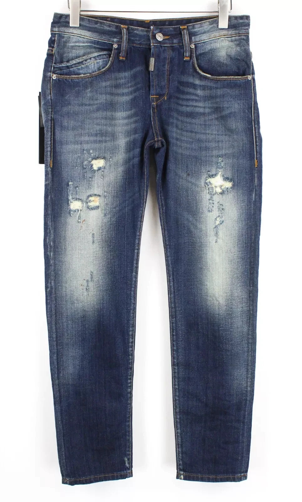 TAKESHY KUROSAWA Men Jeans W32 Stained Distressed Button-Fly Blue Denim Straight