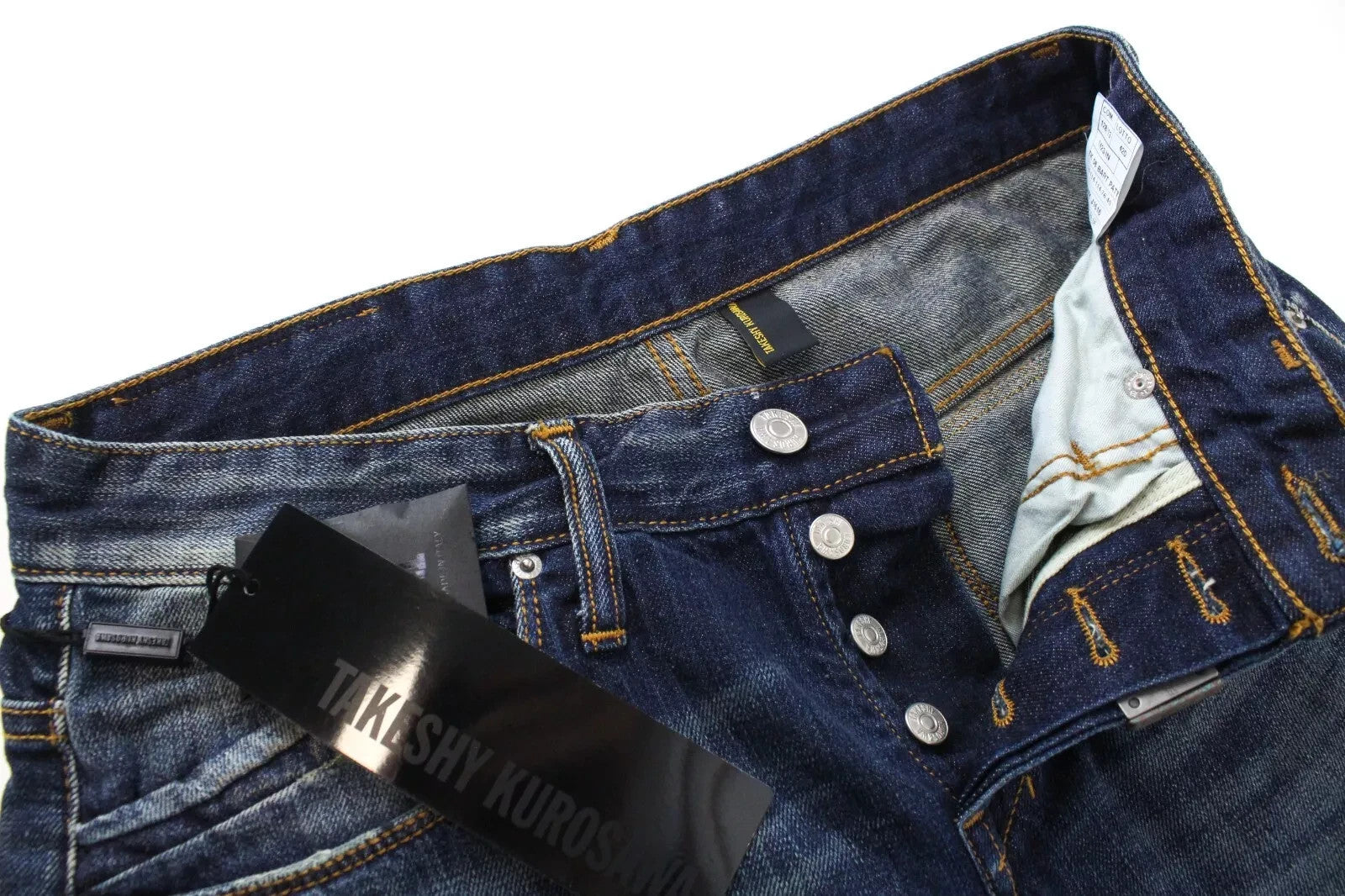 TAKESHY KUROSAWA Men Jeans W32 Stained Distressed Button-Fly Blue Denim Straight