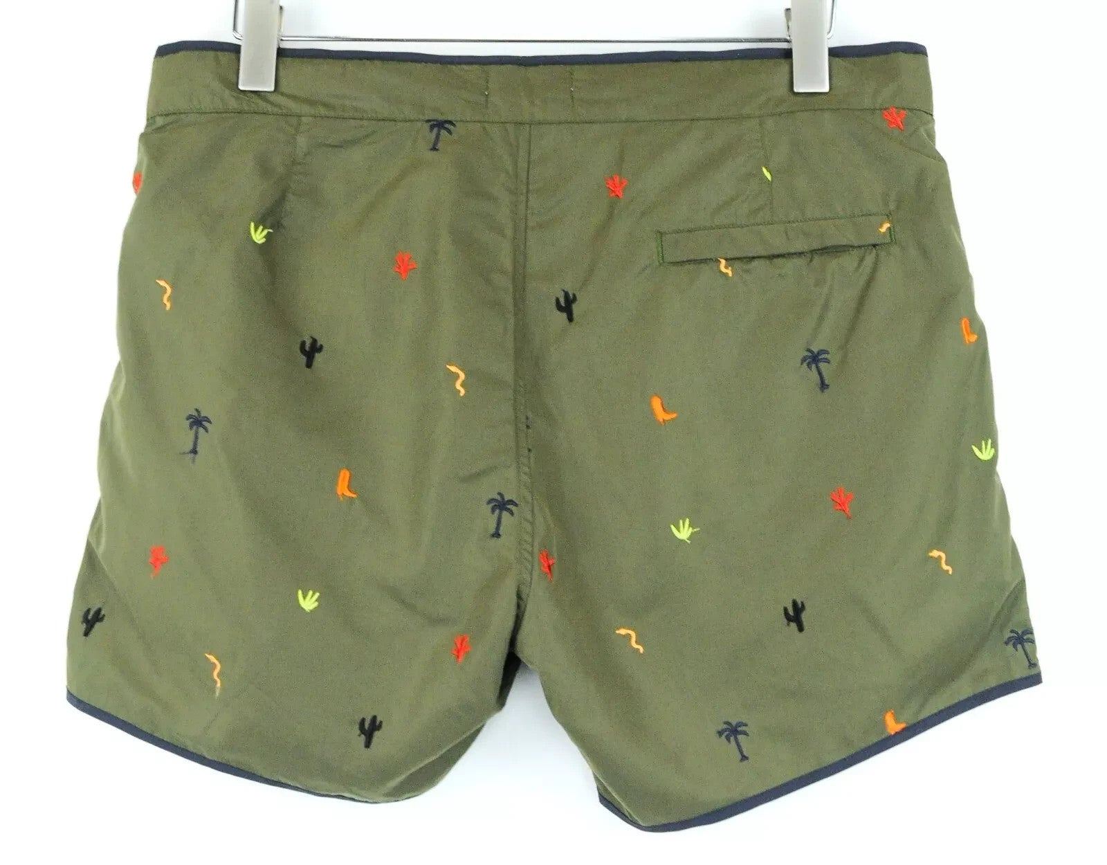 SCOTCH & SODA Ams Couture Men Swimwear ~W37 Green Embroidered Pull On Trunks