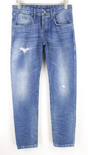 TAKESHY KUROSAWA Men Jeans W32 Slim Denim Blue Distressed Painted Button-Fly