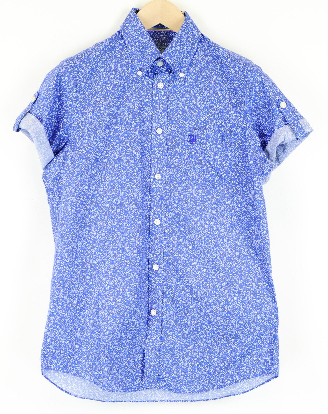 HARMONT & BLAINE Men Shirt S Blue Pure Cotton Short Sleeved Patterned Collared