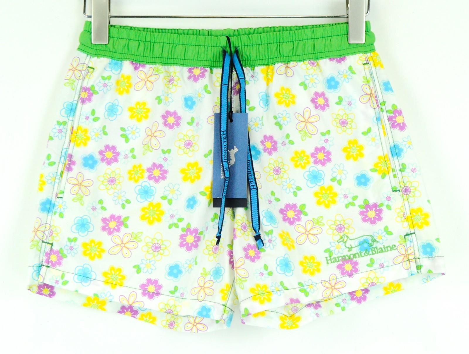 HARMONT & BLAINE Men Swimwear W23 White Flower Patterned Pull On Summer Trunks
