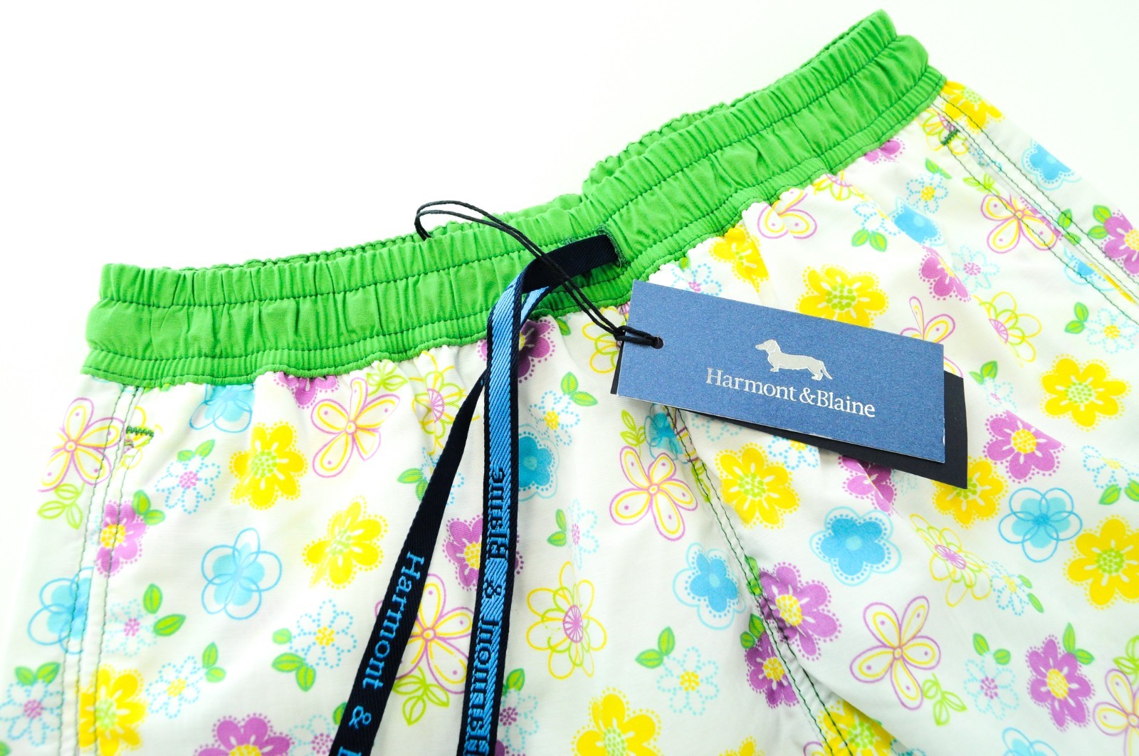 HARMONT & BLAINE Men Swimwear W23 White Flower Patterned Pull On Summer Trunks