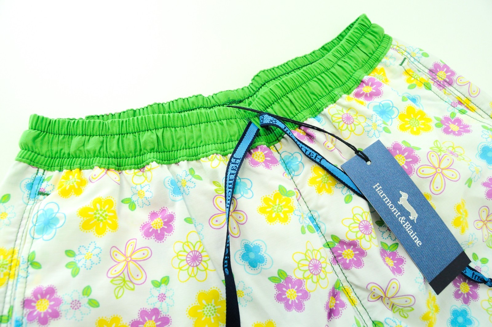 HARMONT & BLAINE Men Swimwear W26 White Flower Patterned Pull On Beach Trunks