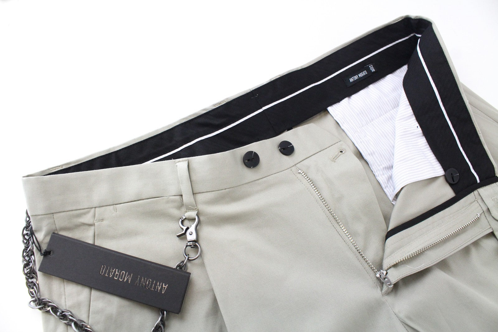 ANTONY MORATO  Men Trousers 52/38 Beige Cotton Stretch Pleated Chain Slit Pocket