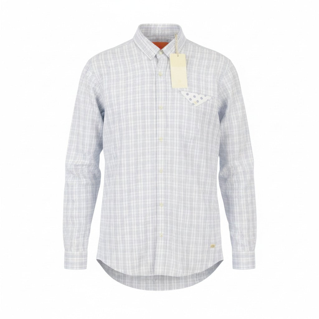 SCOTCH & SODA Men Shirt S White Plaid Cotton Button-Up Patch Pocket Spread
