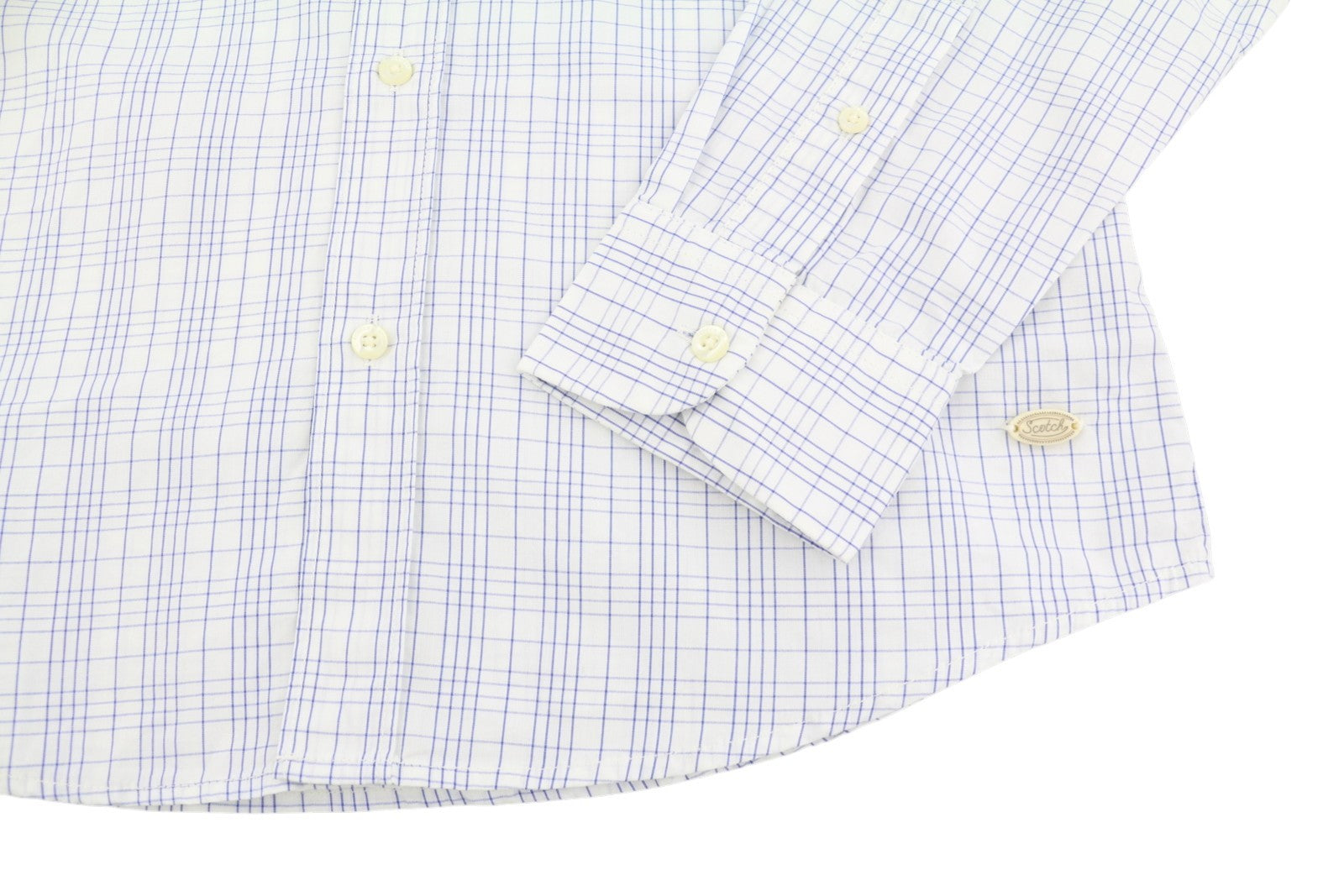 SCOTCH & SODA Men Shirt S White Plaid Cotton Button-Up Patch Pocket Spread