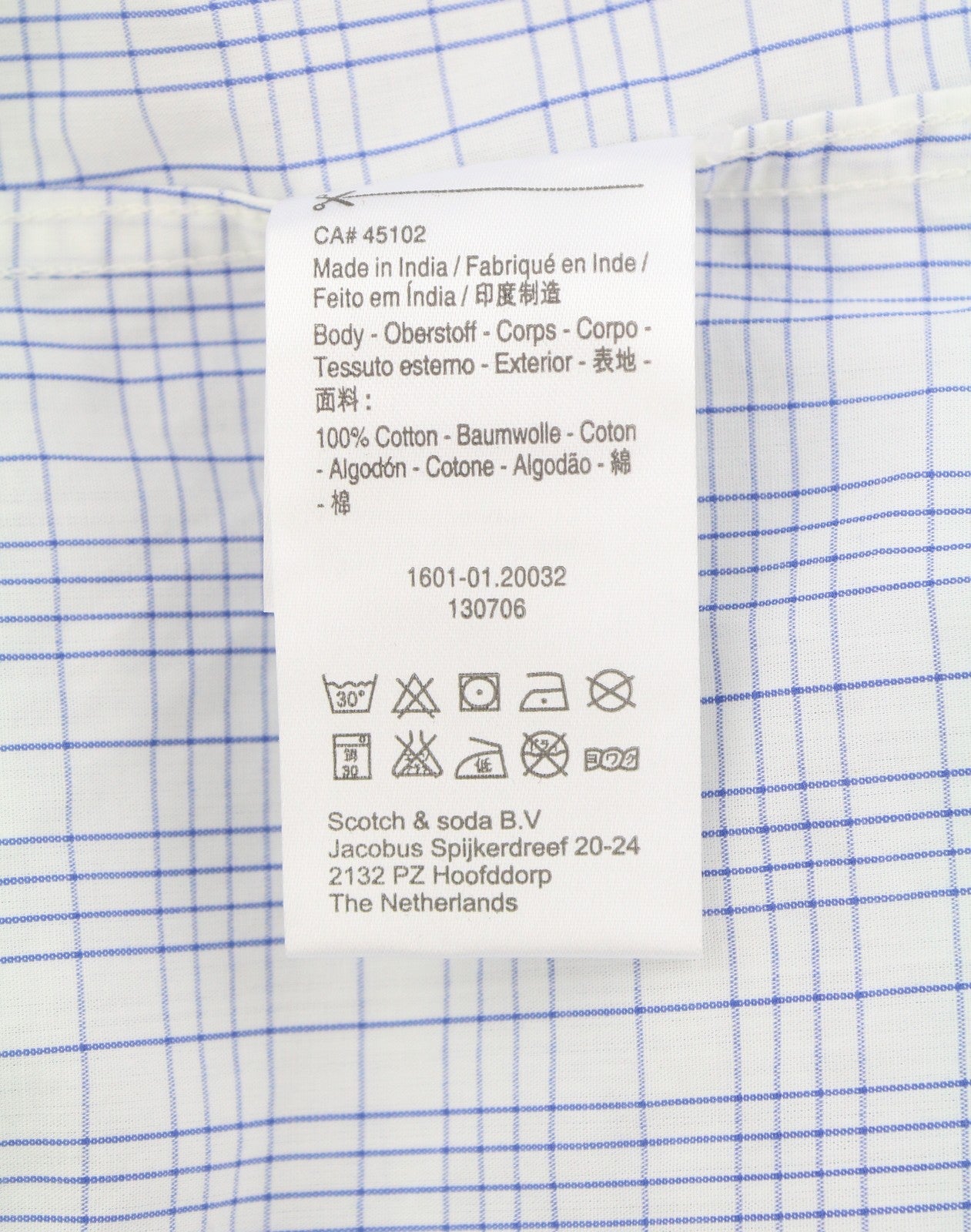 SCOTCH & SODA Men Shirt S White Plaid Cotton Button-Up Patch Pocket Spread