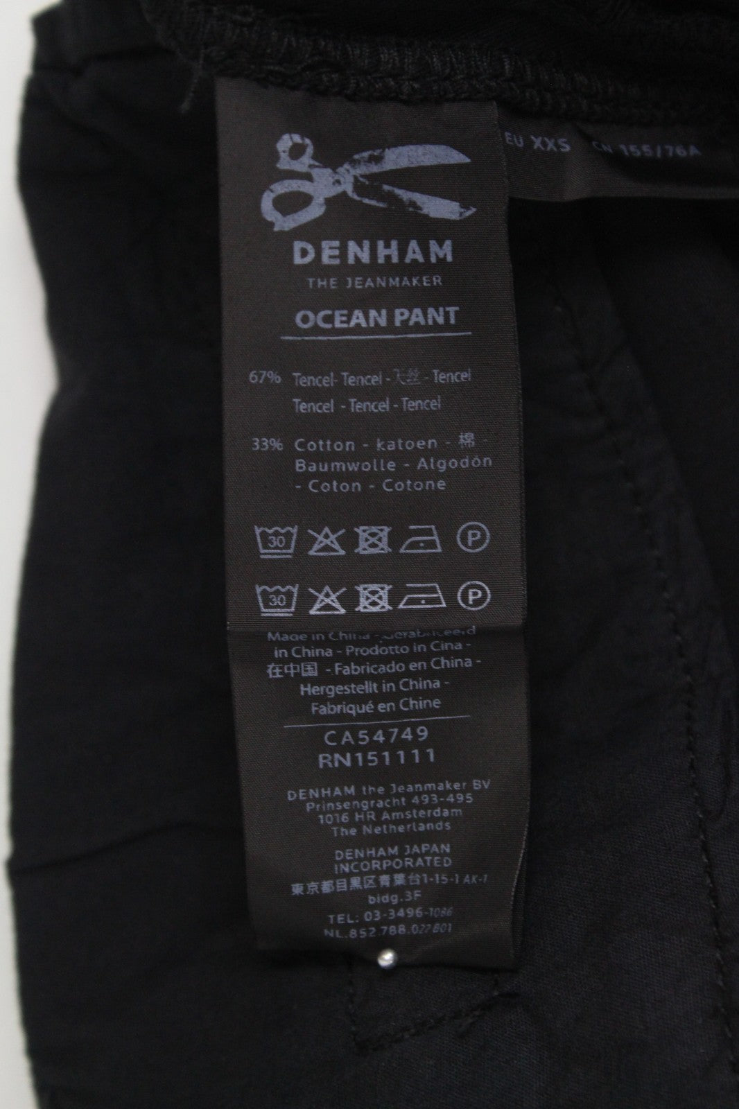 DENHAM Ocean Women Trousers 2XS Black Straight Zip-Fly Side Pockets Casual
