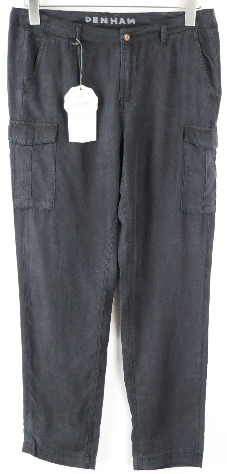DENHAM Tara Women Trousers W25/L28 Grey Multi Pocket Casual Zip-Fly