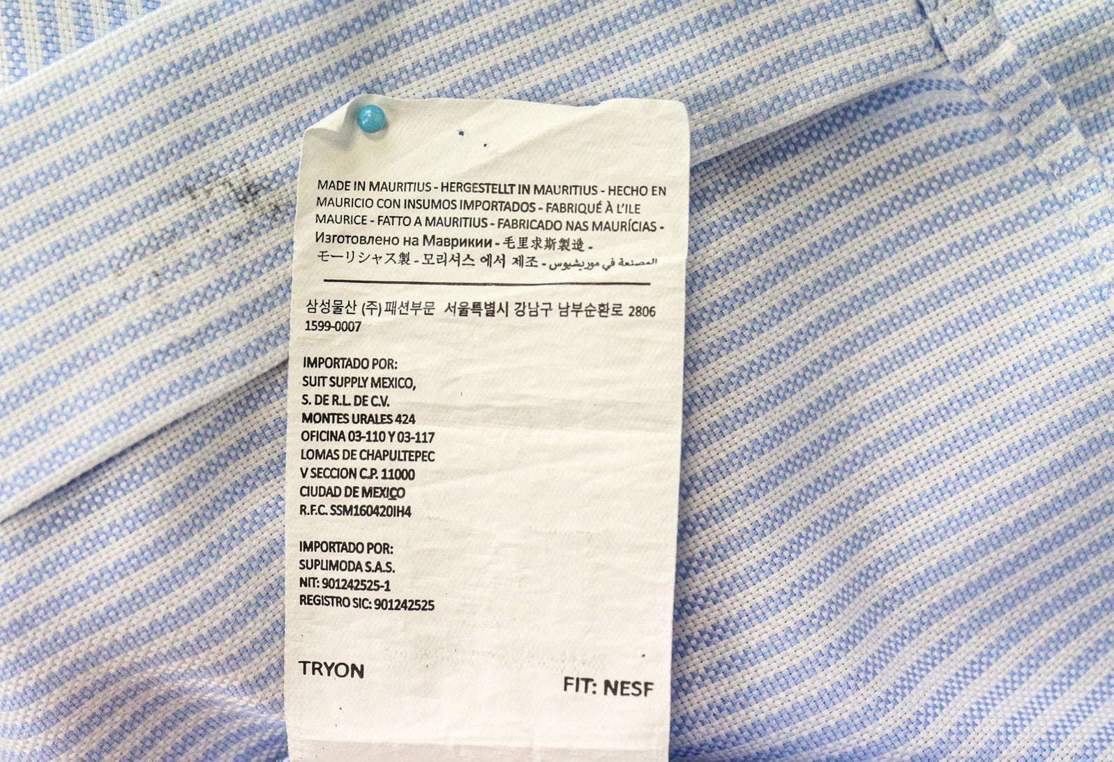 SUITSUPPLY vyriški formalūs marškinėliai 43L/17L itin ploni mėlyni medvilniniai dryžuoti raštai 