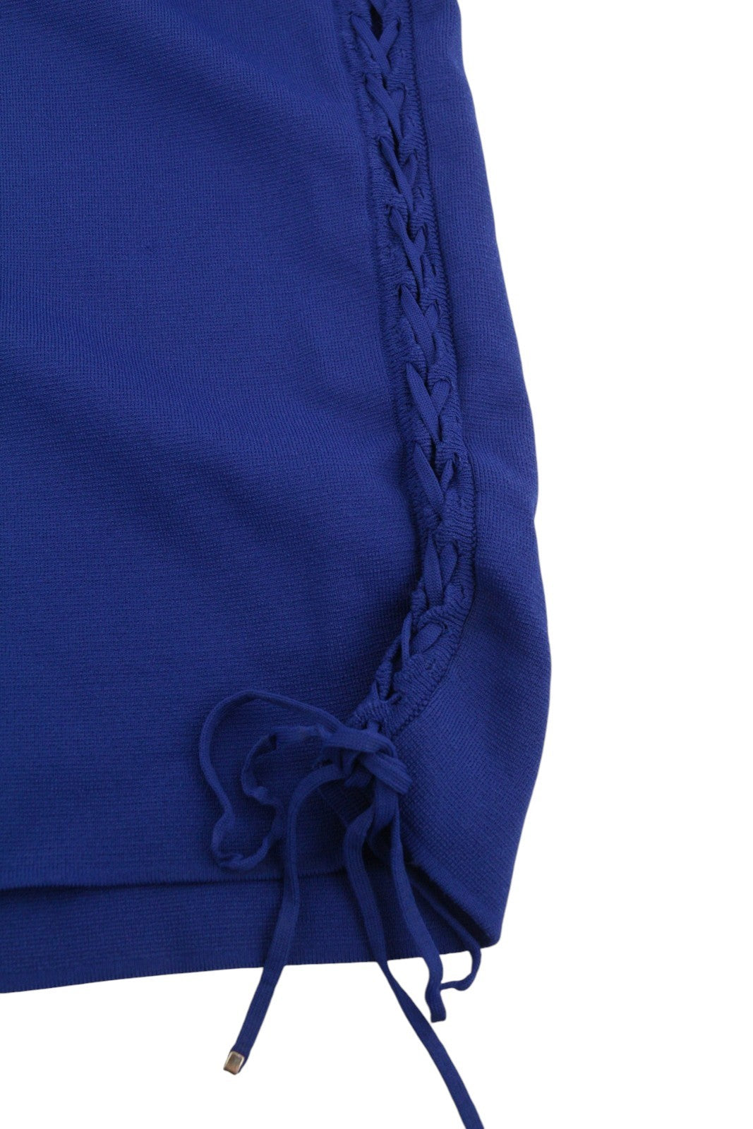 MARINA RINALDI Women Dress XL Blue Knitted Laces Sides Crew Neck Sleeveless