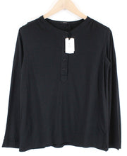 DENHAM Baldwin Women T-Shirt S Black Cotton Blend Long Sleeve Henley Casual
