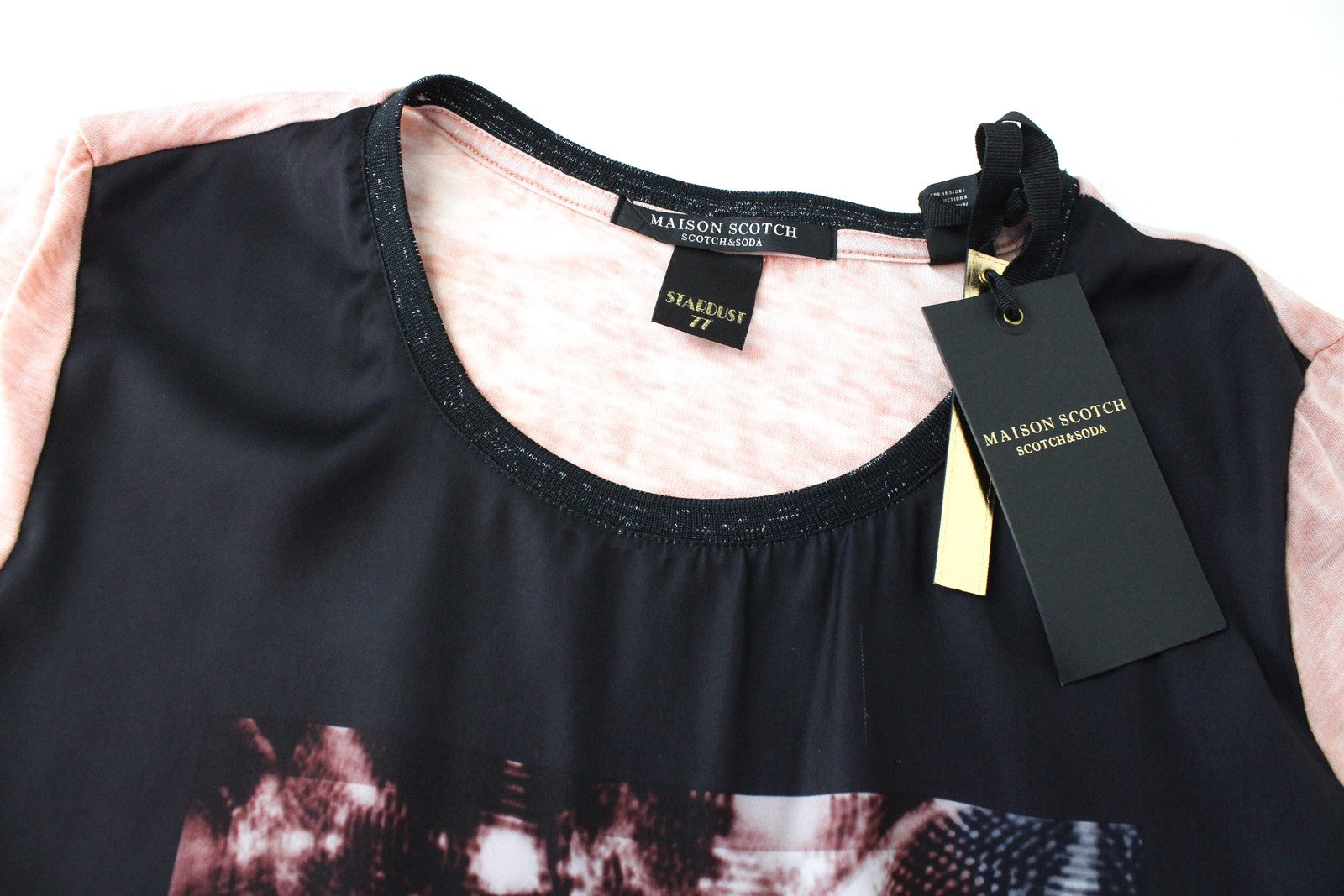 MAISON SCOTCH Women T-Shirt S Pink Cotton Blend Disco Print Lightweight