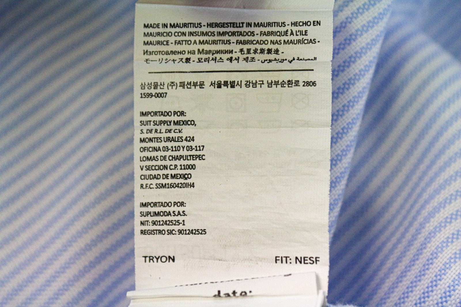 SUITSUPPLY vyriški oficialūs marškinėliai 41L/16L itin ploni mėlyni medvilniniai dryželiai 