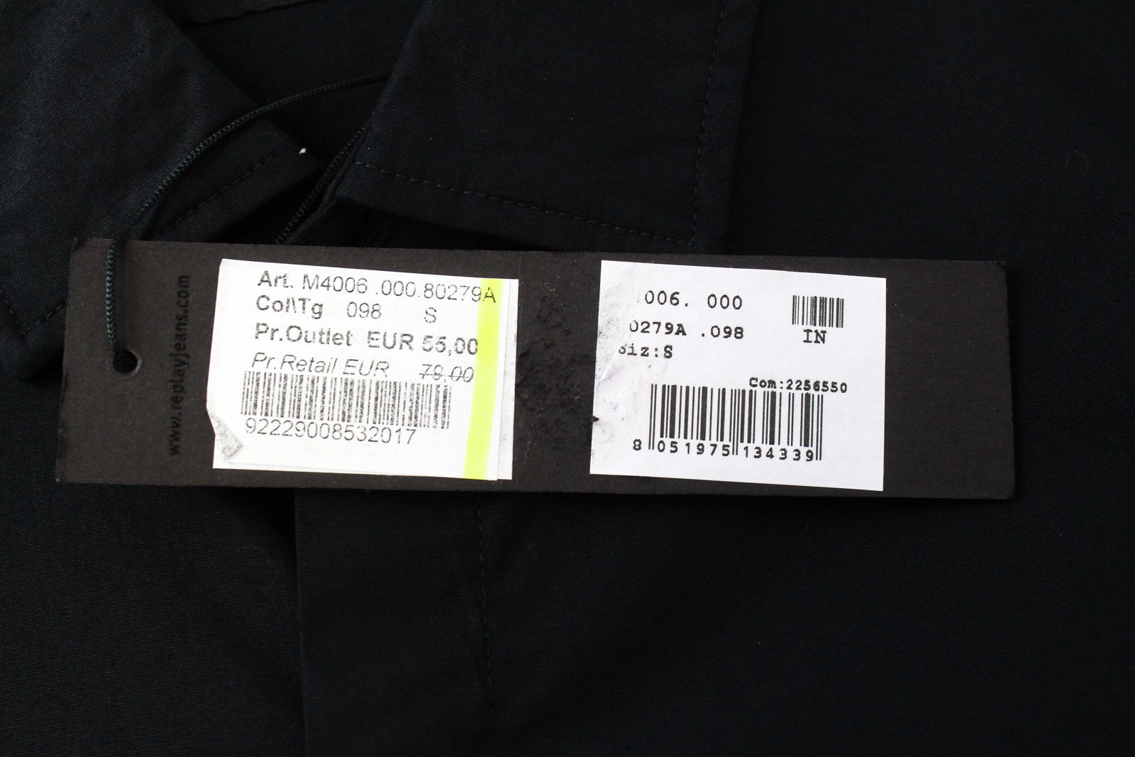 REPLAY Men Shirt S Black Slim Fit Cotton Stretch Long Sleeved Collared Button-Up