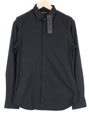 REPLAY Men Shirt S Black Slim Fit Cotton Stretch Long Sleeve Collared Button-Up