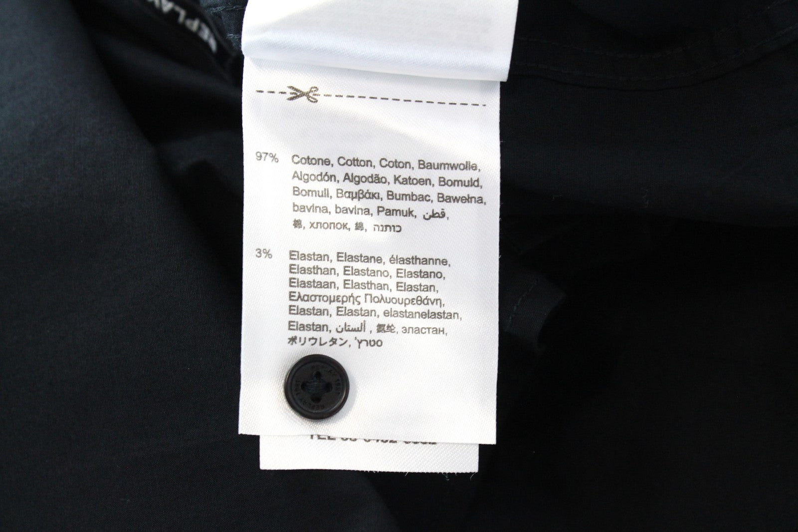 REPLAY Men Shirt S Black Slim Fit Cotton Stretch Long Sleeve Collared Button-Up
