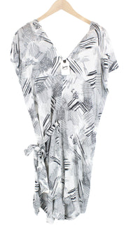 DENHAM Women Dress L White Patterned Layered 2in1 Summer Lightweight Belted