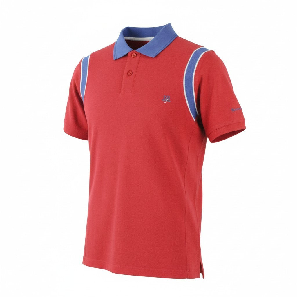 HARMONT & BLAINE Men T-Shirt M Red Logo Cotton Blue Details Short Sleeve Polo