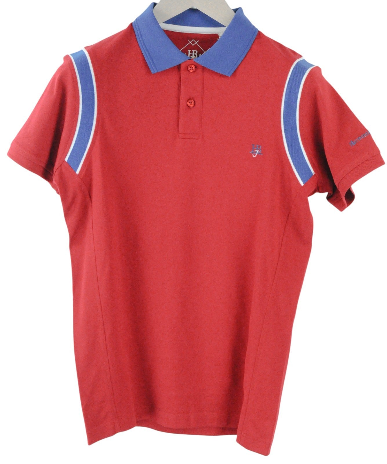 HARMONT & BLAINE Men T-Shirt M Red Logo Cotton Blue Details Short Sleeve Polo