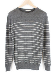 SUITSUPPLY Men Jumper XS Grey Linen Cotton Striped Knitted Long Sleeve Sweater