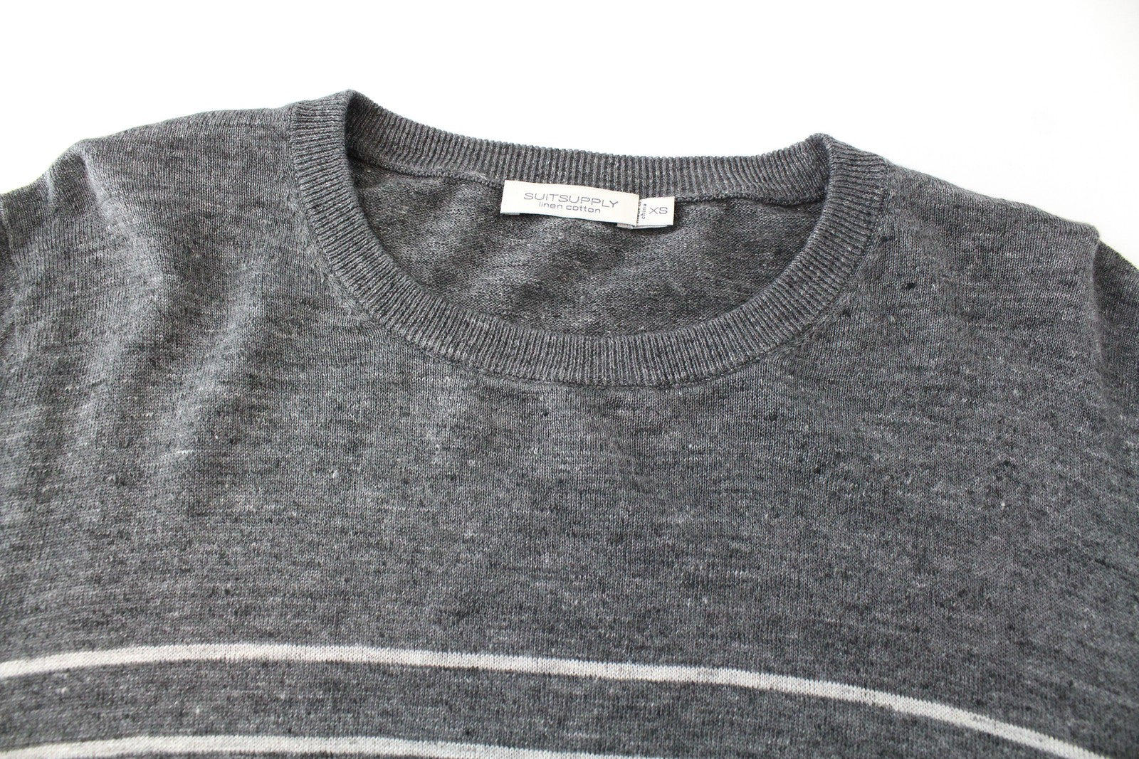 SUITSUPPLY Men Jumper XS Grey Linen Cotton Striped Knitted Long Sleeve Sweater
