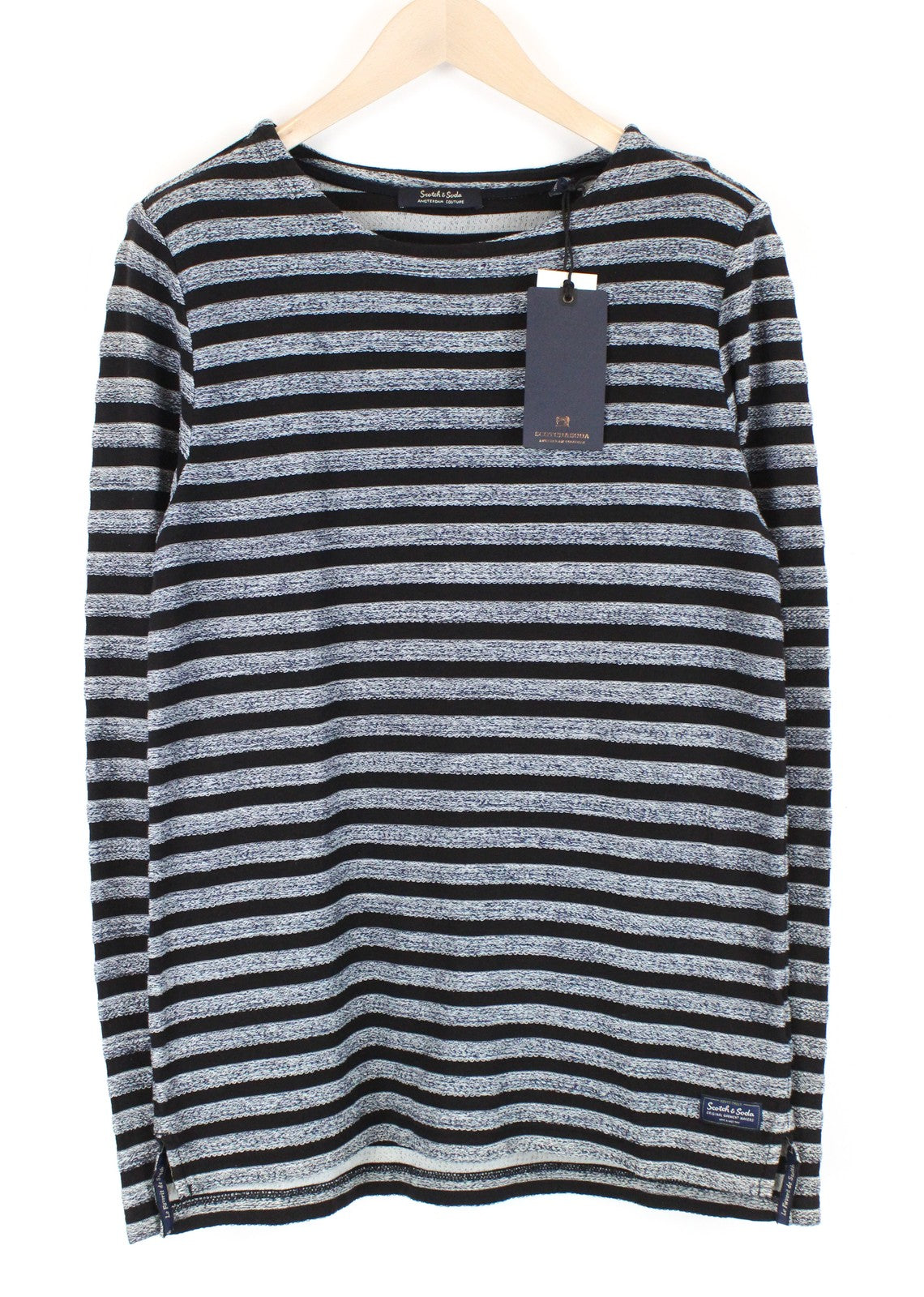SCOTCH & SODA Ams Couture Men Sweatshirt S Grey Pure Cotton Striped Long Sleeved