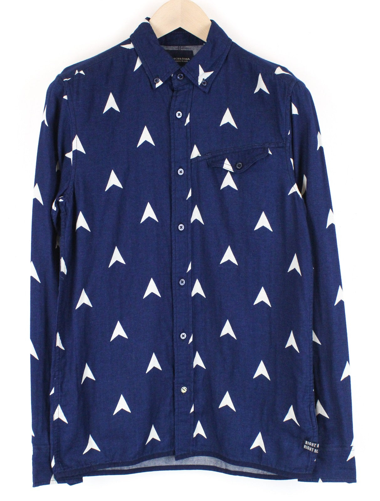 SCOTCH & SODA Ams Blauw Men Shirt S Blue Pure Cotton Long Sleeved Patterned