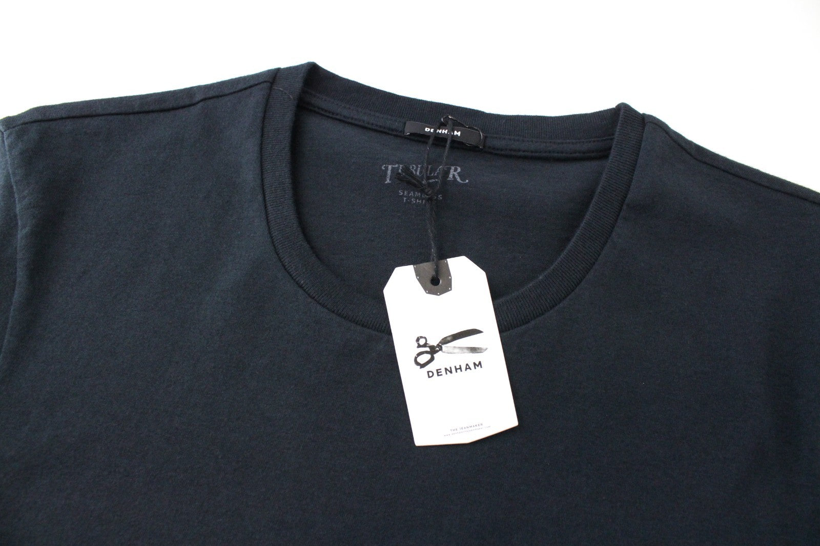 DENHAM Tubular Women T-Shirt S Black Pure Cotton Short Sleeved Round Neck Plain